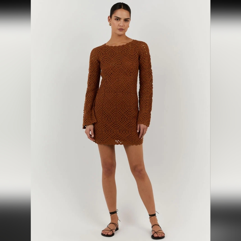 NWOT Dissh Women's Clover Tan Crochet Mini Dress Size XS